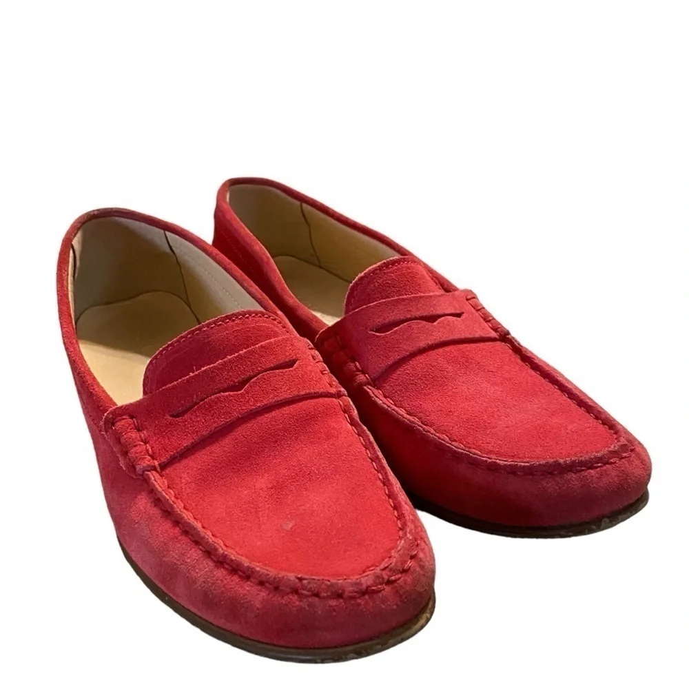 J. Crew James Suede Penny Loafers Red Flats Made In Italy Women’s‎ Size 7